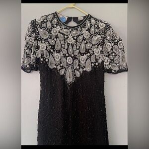Laurence Kazar 100% Pure Silk Wear Beaded And Sequin Black Gown ￼